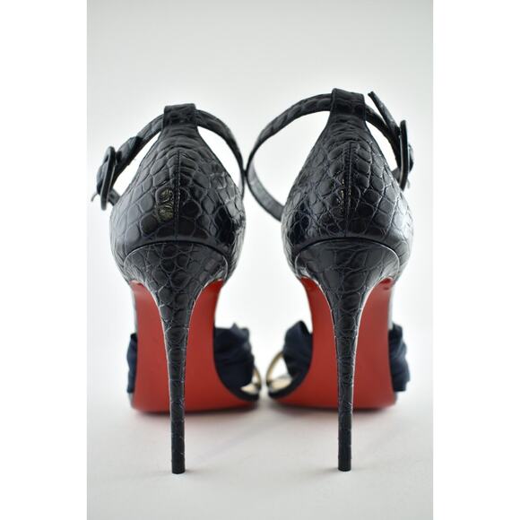 Christian Louboutin Ruban 100 Blue Croc Satin Ankle Strap Sandal Heel Pump 42 - Picture 6 of 9